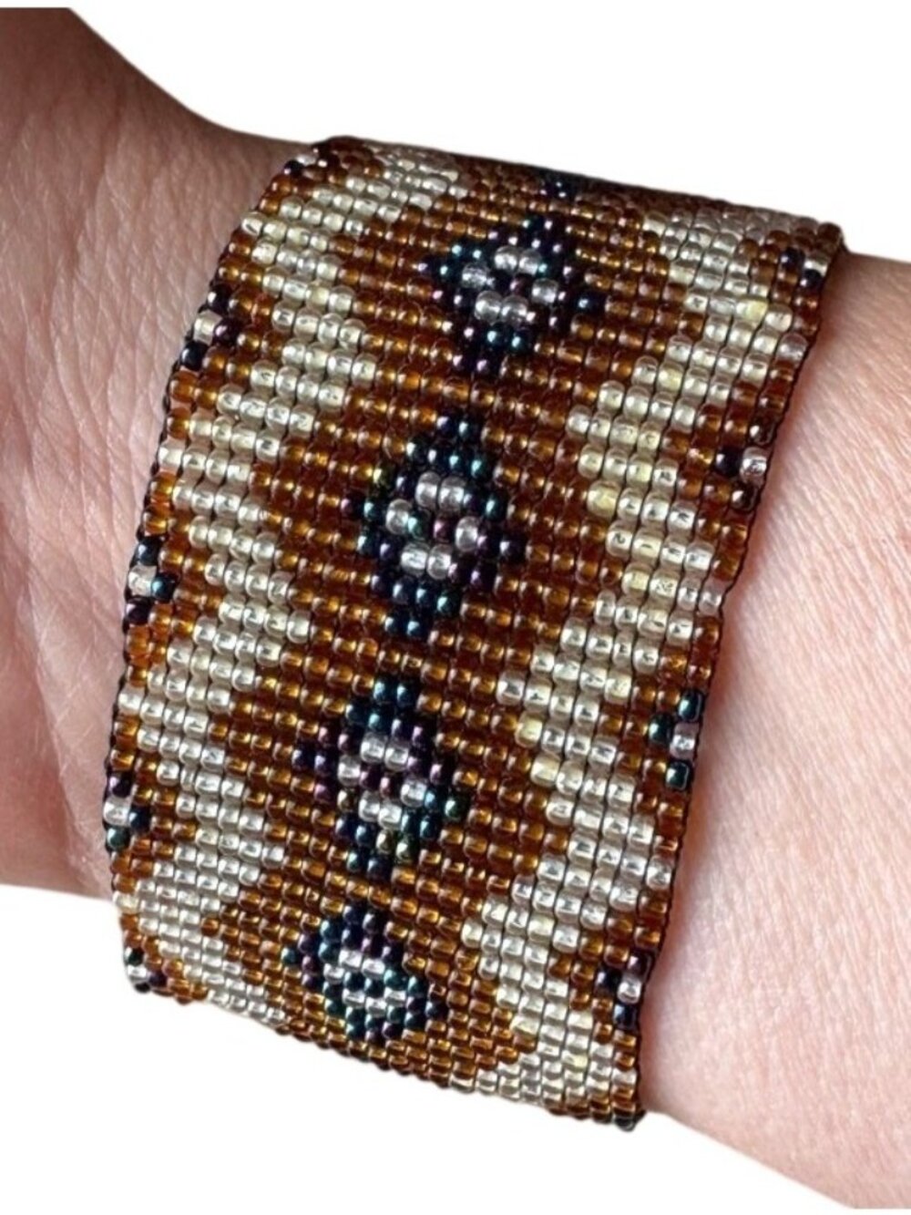 Handmade Vintage Beaded Cuff Bracelet - Southwest Tribal Pattern